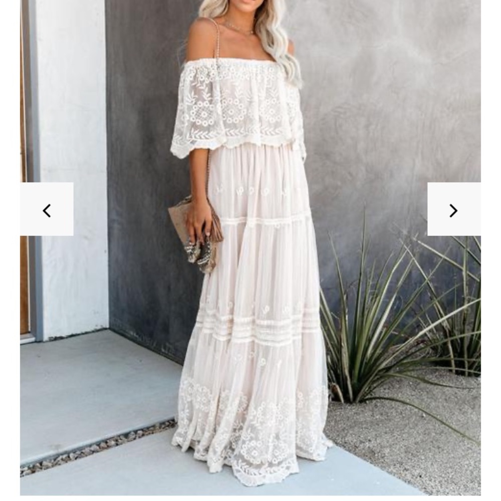 ISO flower child off the shoulder lace maxi dress